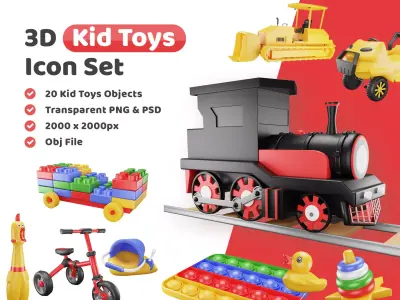 Kid Toys Icon Pack 3D Model Low-poly 3D model