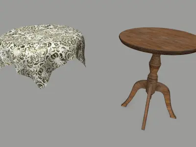 Table damask tablecloth Low-poly 3D model