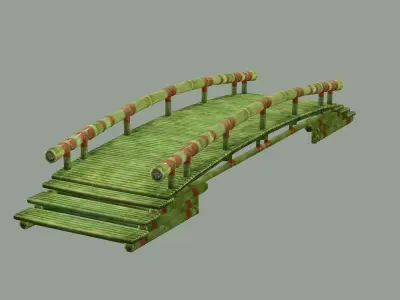 Wooden Medieval Bamboo Bridge 02 Low Poly 3D Model Low-poly 3D model