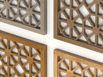 Wood Arabic Islamic pattern decorative grill screen 3D model shop