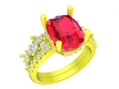 A7534 Luxury Cushion Diamond Engagement Ring 3D Model 3D print model