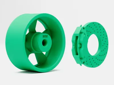 15x7 Radir Tri Ribb Wheel and Brake 3D print model