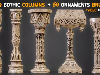 20 Gothic Columns 50 Ornaments Brushes IMM  Tutorials   Vol 30 Low-poly 3D model