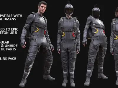 Mens and Womens Skydiving Uniforms - Modular - Rigged 3D Model Collection