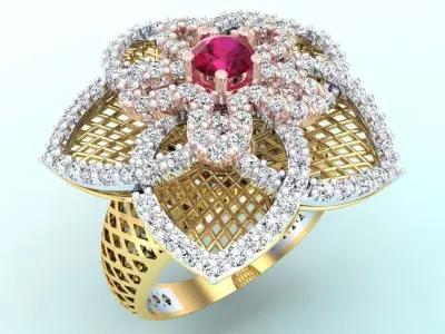  Mesh flower ring - Italian rings - Womens Rings - N6798 3D print model