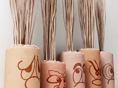 Vase concrete pebble branch decor n8 3D model