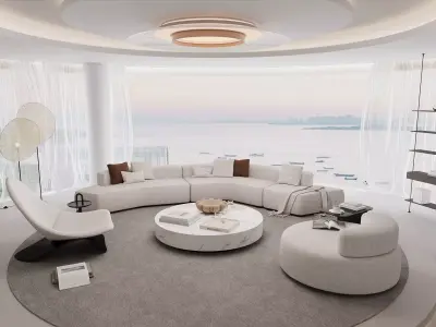 Creamy Minimalist Living Room 3D model