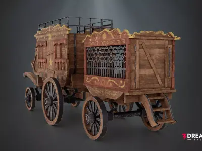 Medieval Circus Wagon - Handcrafted Vintage Fair Caravan  Low-poly 3D model