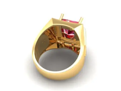 Luxury Square Ruby Men Ring with Diamond Accents 3D Model 140 3D print model