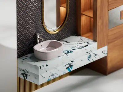 Luxury Wood and Marble Bathroom Vanity Set for Cinema 4d Low-poly 3D model