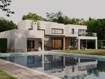 Modern Minimalist Luxury Villa with Swimming Pool  Low-poly 3D model