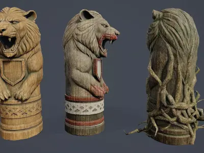 Totem Pole Lion PBR Low-poly 3D model