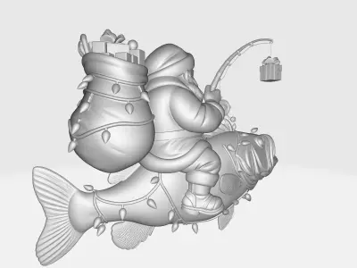 Santa Riding a Giant Bass Fish Whimsical Christmas Santa   3D print model