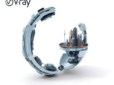 Futuristic City Globe Model Pack with Floating Architecture Low-poly 3D model