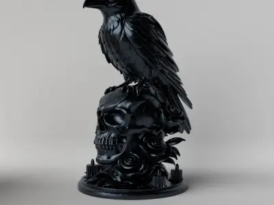 Gothic Crow on Skull Halloween and Fantasy Decoration 3D print model