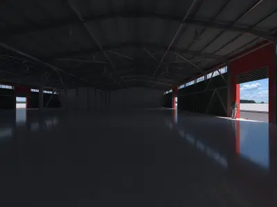 industrial hangar shed with detailed metal structure  3D model