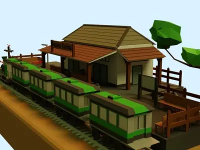 Train Station  Low-poly 3D model