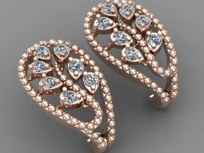 Rose Gold Diamond Women Earring 3D print Model 3D print model shop
