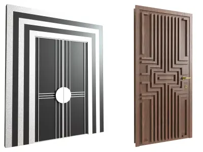 Wood Door Set  5 Stylish 3D Models  Low-poly 3D model