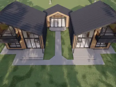 Villas - Wood and Metal RAL7016 3D model