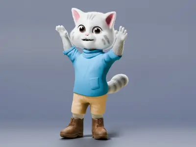 Stylized Cute Cat  Low-poly 3D model