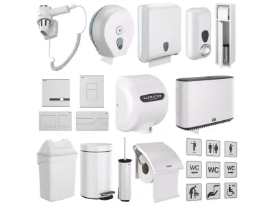 Public toilet accessories white set 153 3D model