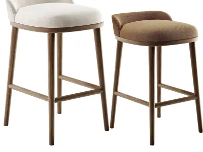 CAINE barstool Dark Brown Loom Beige 3D model