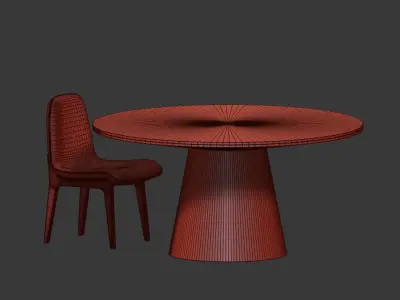 Dining Set round table with four chairs 3D model