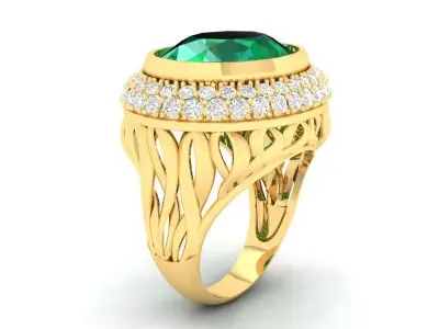 Luxury Oval Gemstone Diamond Gold Men Ring 490 3D print model