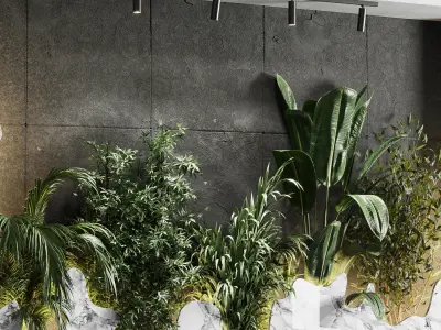 Vertical Wall Garden With concrete frame wall decor Low-poly 3D model