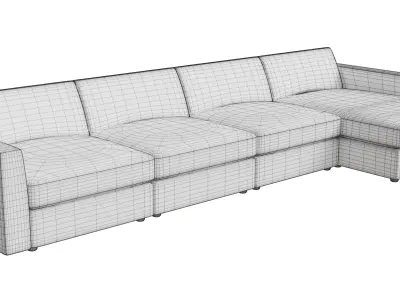 Grey Wool Modular Sofa 3D model