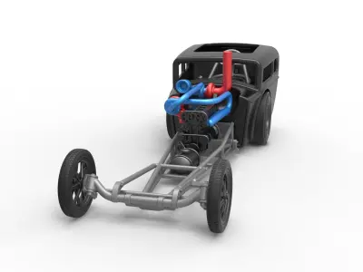 Front engine old school dragster with shell V4 Scale 1 to 25 3D print model