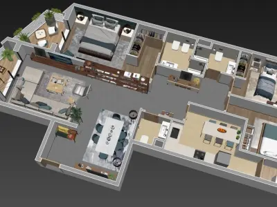 3d floorplan Z two bedroom apartment floor plan 3D model
