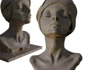  Old Ancient Stone Gold Sculpture   Woman Bust 3D Model Low-poly 3D model