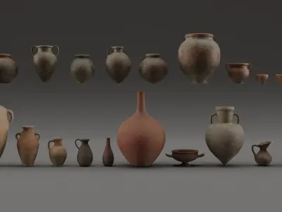 Clay Pots and Jugs Collection  Low-poly 3D model