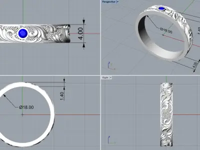 Gemstone ring Golden Ratio R57 all sizes 3D print model