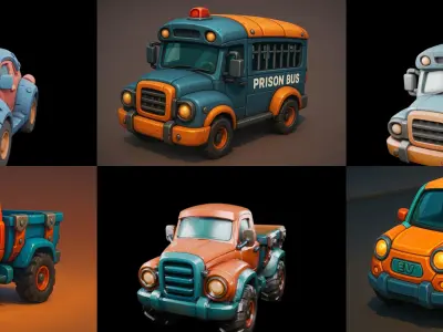 Stylized Car Advanced model bundle 6 pack 100 glb 3D model