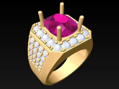 Oval Stone Ring - Mens Rings - N3186 3D print model