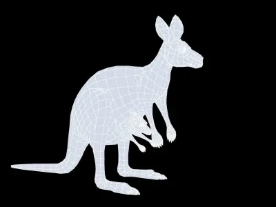 animated kangaroo with baby Low-poly 3D model