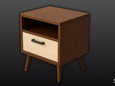 Wooden Bedside Table Low-poly 3D model