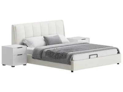 Gray Wingback Upholstered Headboard Bed 3D model