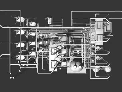 Plumbing and piping in building power plant 3D model