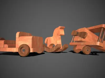 Wooden Toys Low-poly 3D model