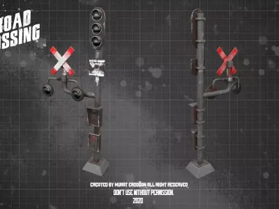 Railway Crossing PBR Low-poly 3D model