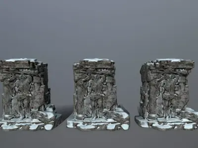 statue 2 stone structure with snow Low-poly 3D model