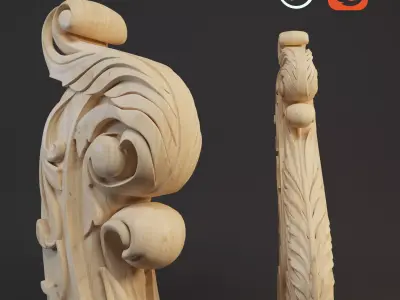 COLUMN carved wood carvings Low-poly 3D model