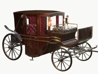 Old wooden carriage Low-poly 3D model