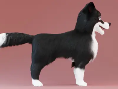 Cute 3D Dog Model - Boo - Cute 3D Dog Model with fur for blender Low-poly 3D model