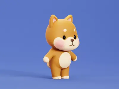   Cartoon  Dog Character Shiba  Chibi Kawaii Low-poly 3D model