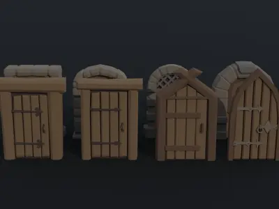 Cartoon fantasy door Polygonal Style Low-poly 3D model